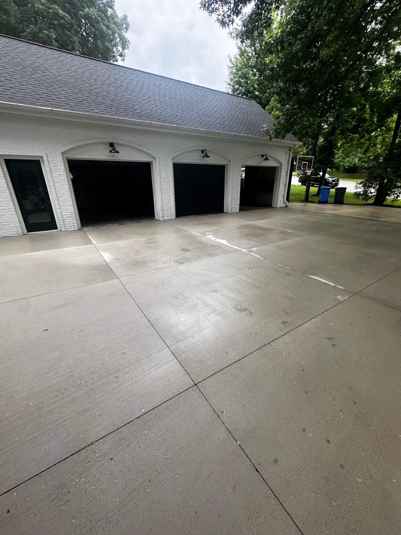 Garage driveway after pressure washing